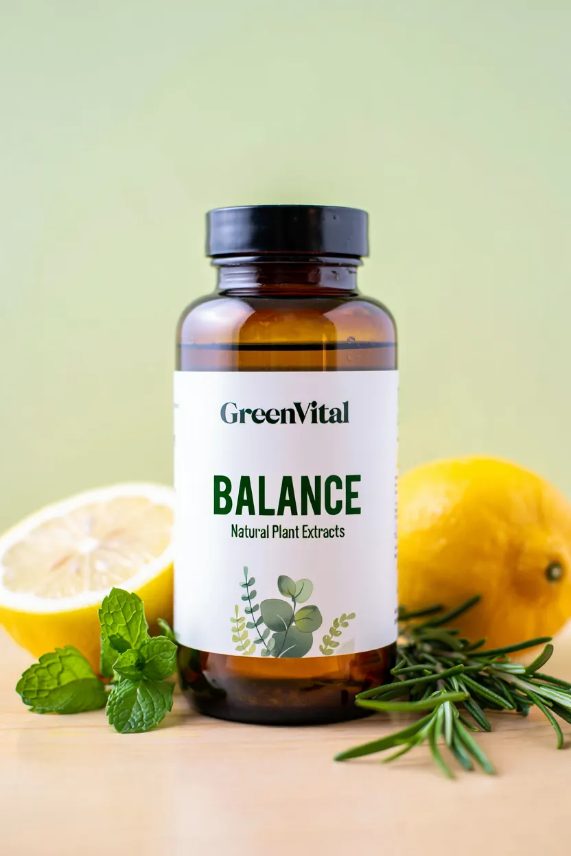 GreenVital Balance supplement bottle with natural plant extracts